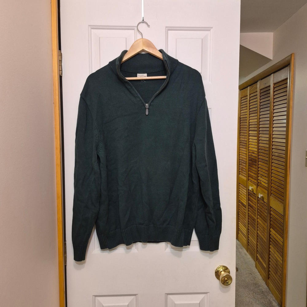 J.Crew Mens Dark Green 100% Cotton Quarter-Zip Sweater BT793 HO23 Size XL